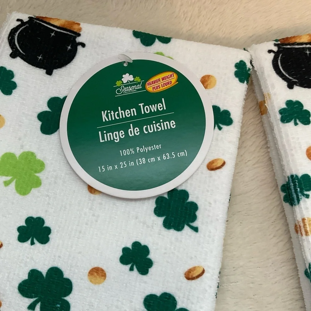 St. Patrick's Day Kitchen Towels - Green and White